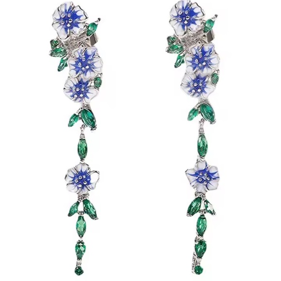 Blue Summer Floral Silver Earrings - Picture 9 of 9